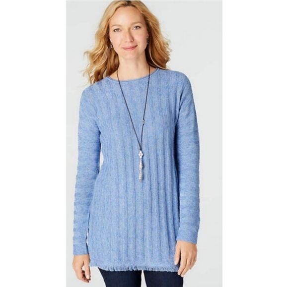 J. Jill Sweaters - J Jill knitted blue marled fringe tunic Size Small